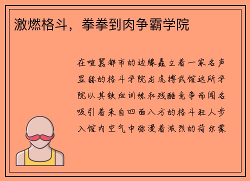 激燃格斗，拳拳到肉争霸学院